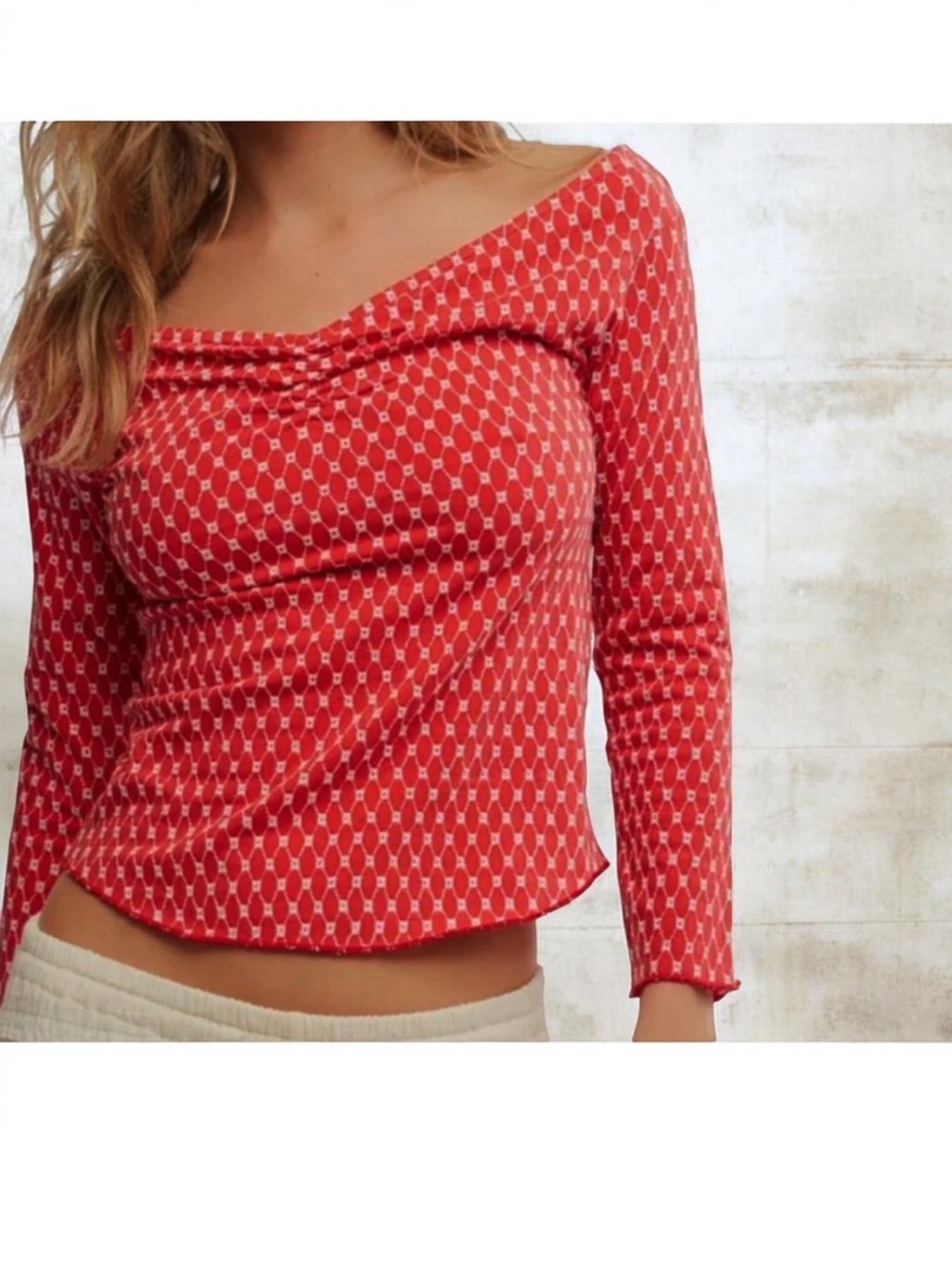 FREE PEOPLE GIA EMBROIDERED TOP CORAL WHITE XL